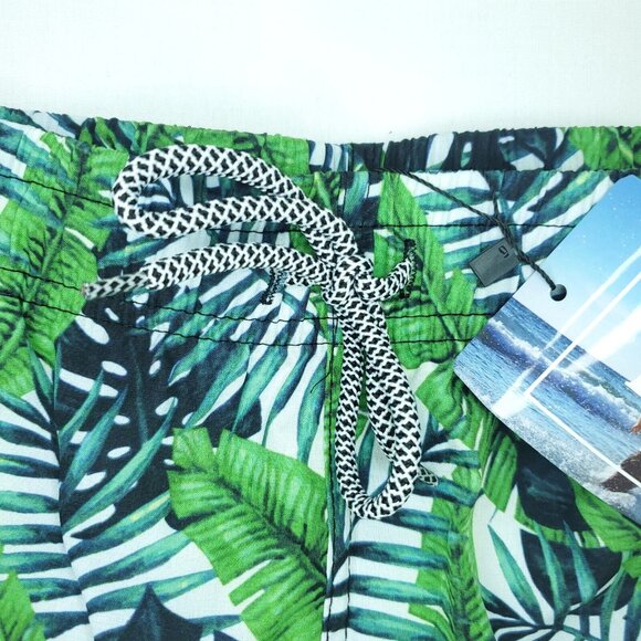 Biwisy Swim Shorts Mens Medium Green Trunks Palm Trees Mesh Lined All Over Print - Picture 3 of 11